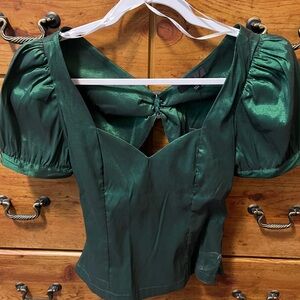 Lulu's Green Puff Sleeve Bustier Blouse
